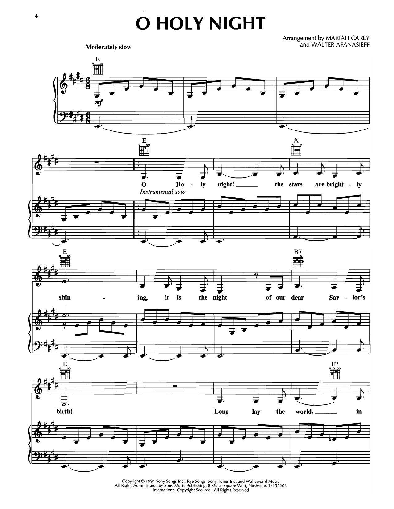 Mariah Carey O Holy Night sheet music notes and chords arranged for Piano, Vocal & Guitar Chords (Right-Hand Melody)