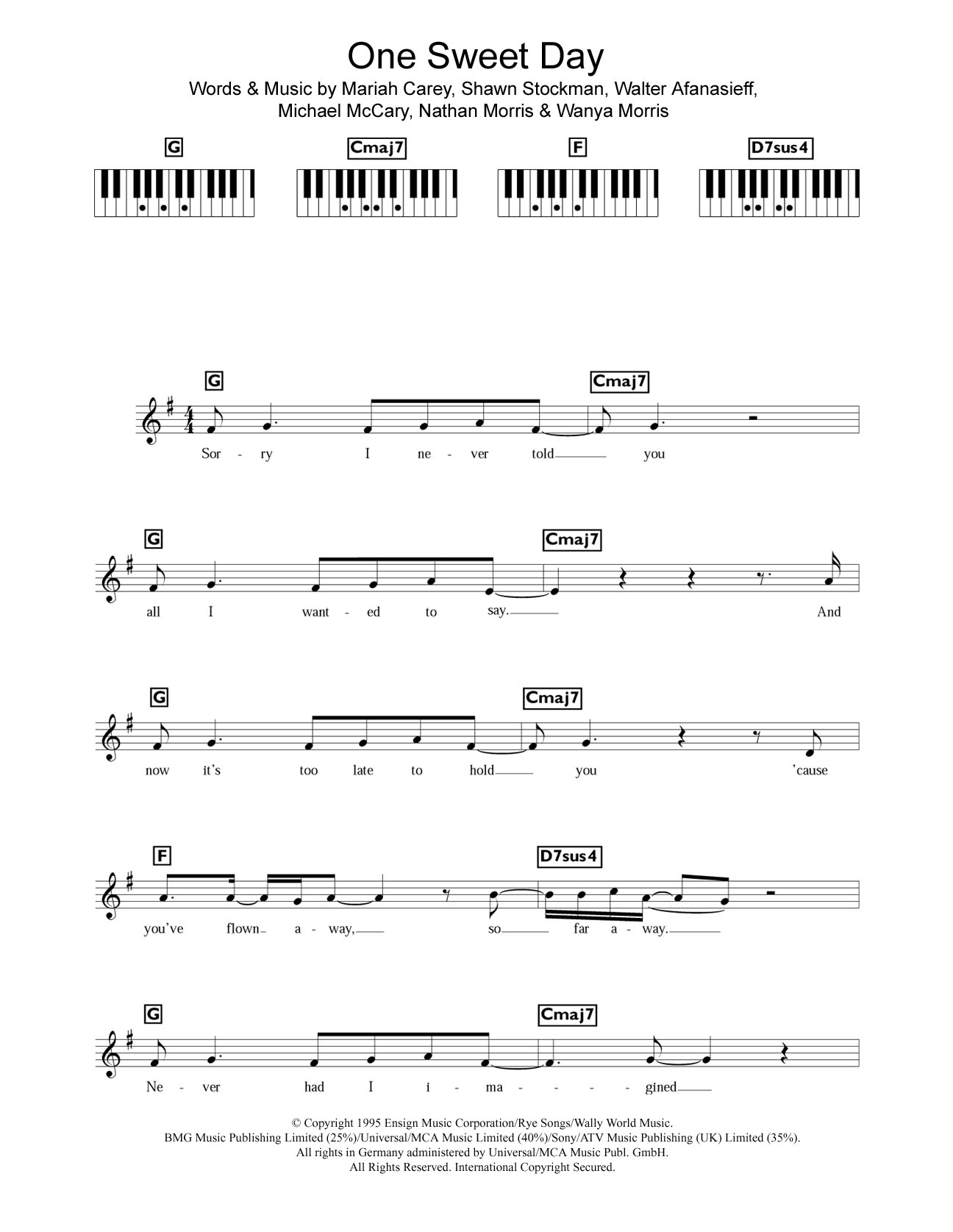 Mariah Carey One Sweet Day sheet music notes and chords arranged for Piano Chords/Lyrics