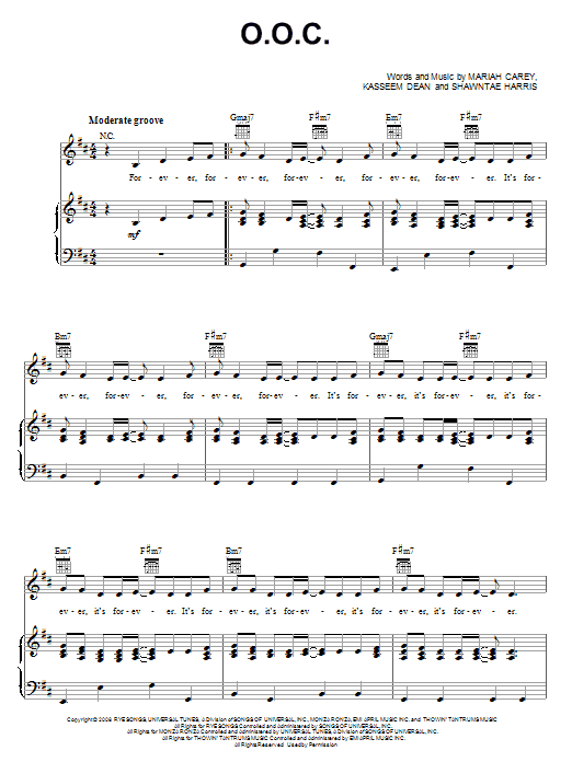 Mariah Carey O.O.C. sheet music notes and chords arranged for Piano, Vocal & Guitar Chords (Right-Hand Melody)