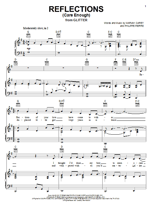 Mariah Carey Reflections (Care Enough) sheet music notes and chords arranged for Piano, Vocal & Guitar Chords (Right-Hand Melody)