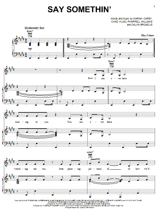 Mariah Carey Say Somethin' sheet music notes and chords arranged for Piano, Vocal & Guitar Chords (Right-Hand Melody)
