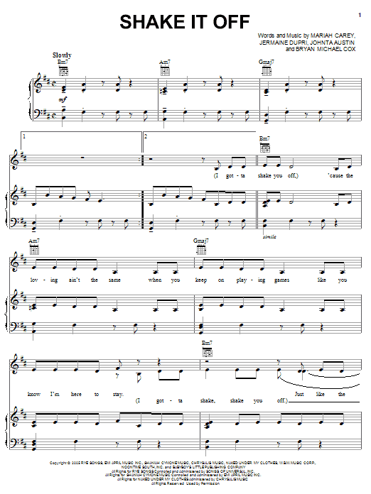 Mariah Carey Shake It Off sheet music notes and chords arranged for Easy Piano
