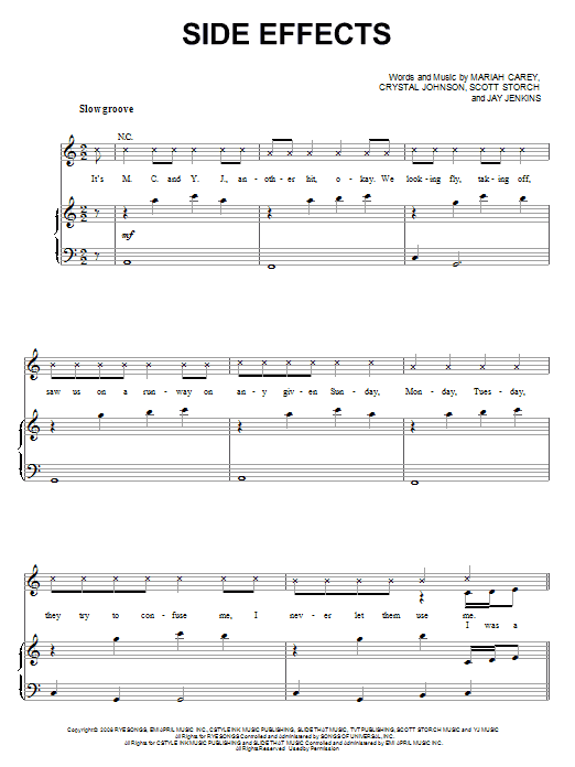 Mariah Carey Side Effects sheet music notes and chords arranged for Piano, Vocal & Guitar Chords (Right-Hand Melody)