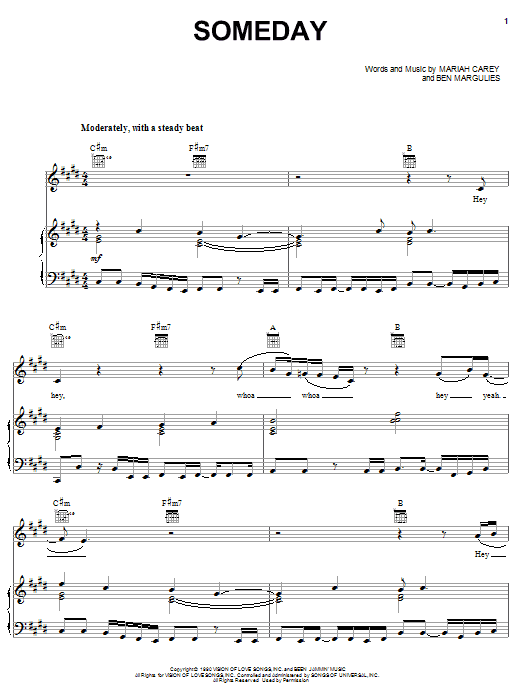 Mariah Carey Someday sheet music notes and chords arranged for Piano, Vocal & Guitar Chords (Right-Hand Melody)