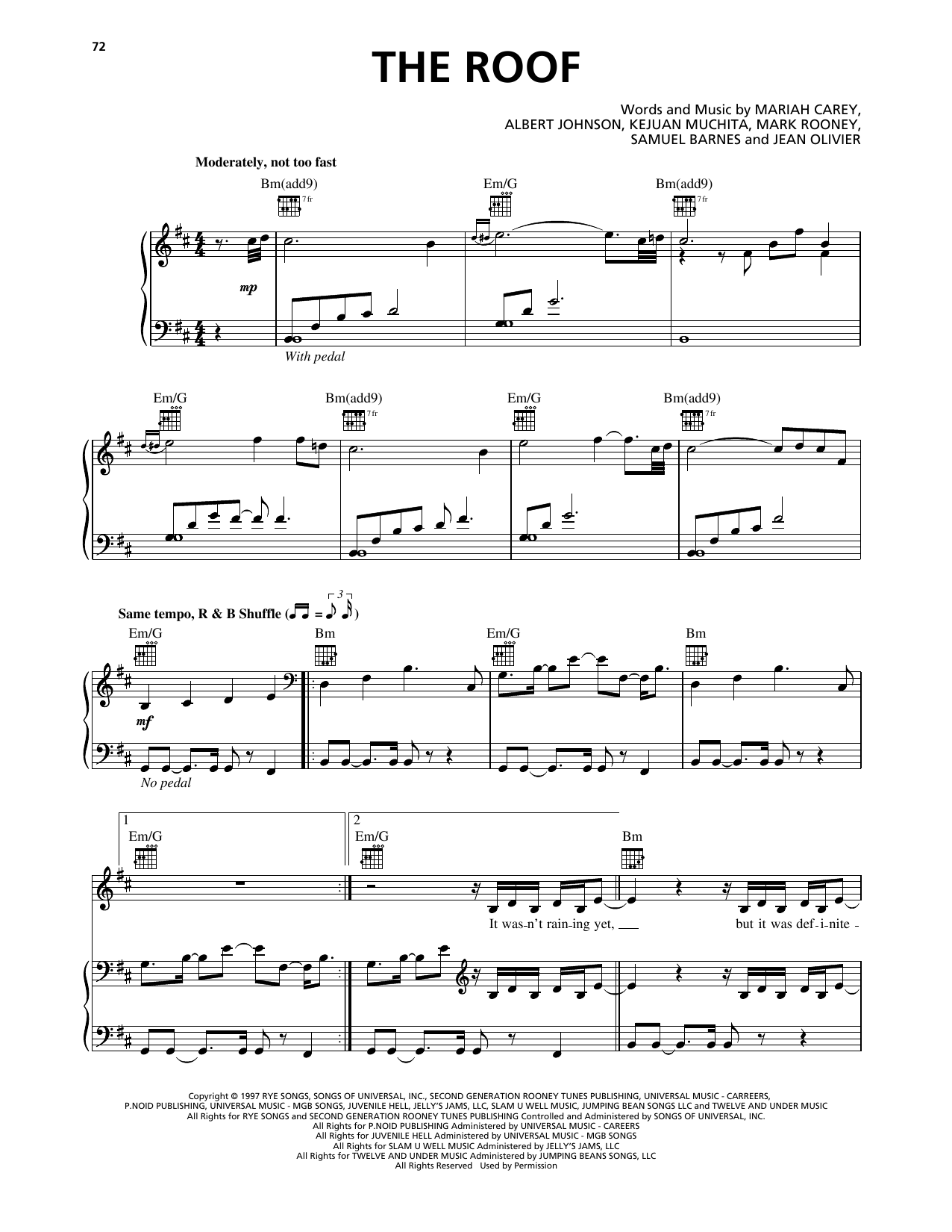 Mariah Carey The Roof sheet music notes and chords arranged for Piano, Vocal & Guitar Chords (Right-Hand Melody)