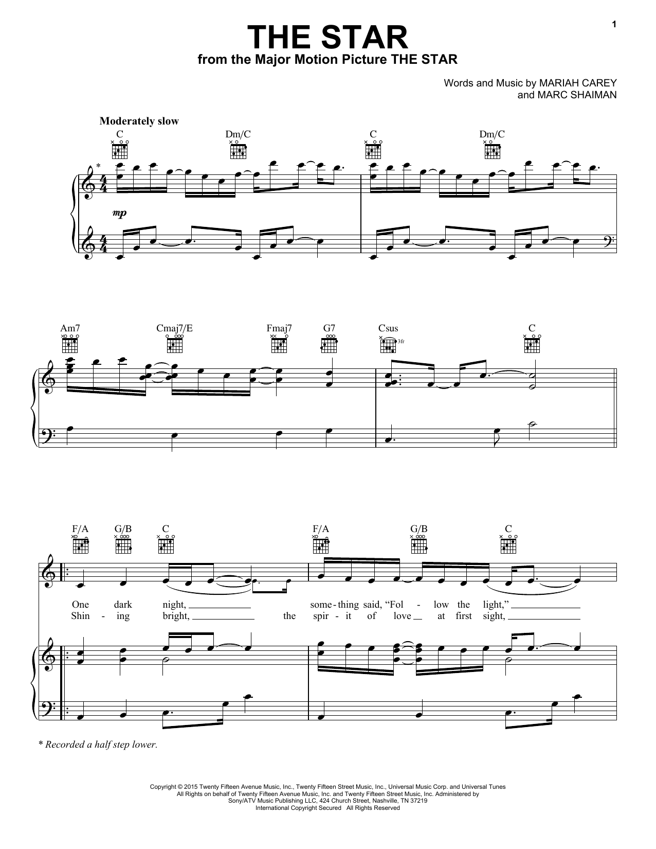 Mariah Carey The Star sheet music notes and chords arranged for Piano, Vocal & Guitar Chords (Right-Hand Melody)