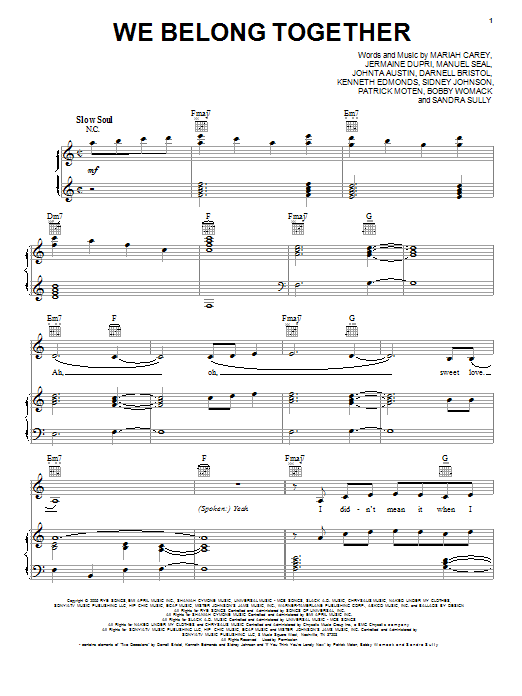 Mariah Carey We Belong Together sheet music notes and chords arranged for Piano, Vocal & Guitar Chords (Right-Hand Melody)