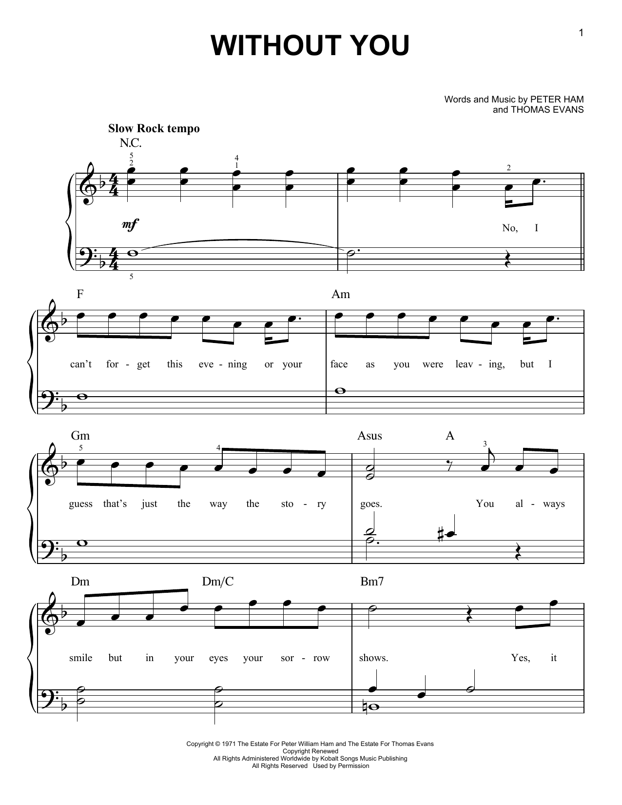 Mariah Carey Without You sheet music notes and chords arranged for Easy Piano