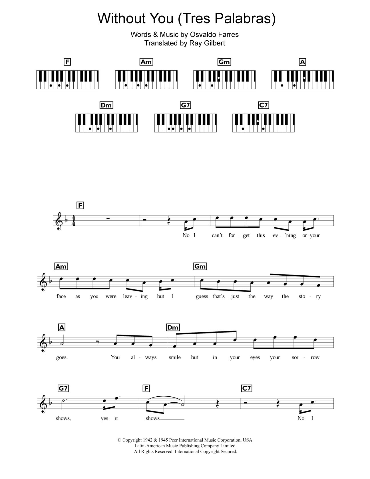 Mariah Carey Without You (Tres Palabras) sheet music notes and chords arranged for Piano Chords/Lyrics