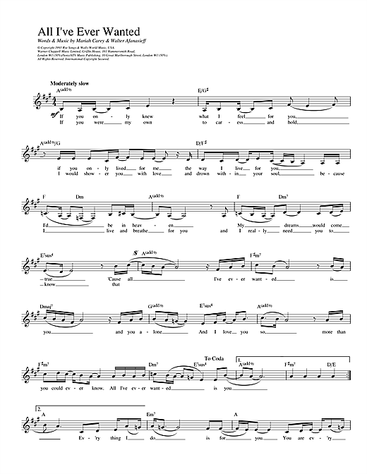 Mariah Carey All I've Ever Wanted sheet music notes and chords. Download Printable PDF.