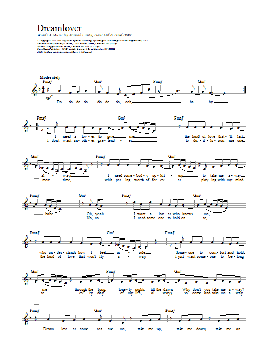 Mariah Carey Dreamlover sheet music notes and chords. Download Printable PDF.