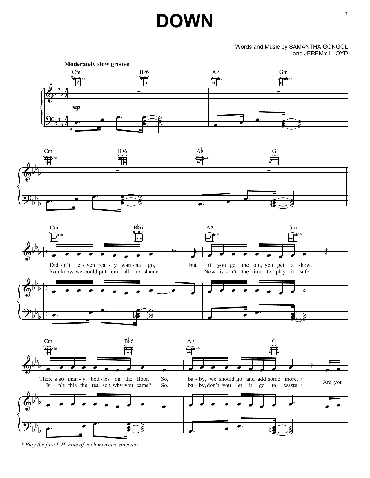 Marian Hill Down sheet music notes and chords arranged for Piano Solo