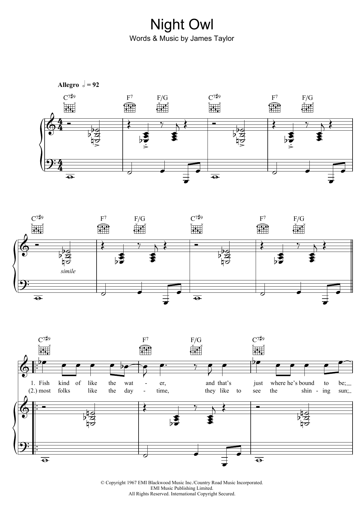 Marian Montgomery Night Owl sheet music notes and chords arranged for Piano, Vocal & Guitar Chords