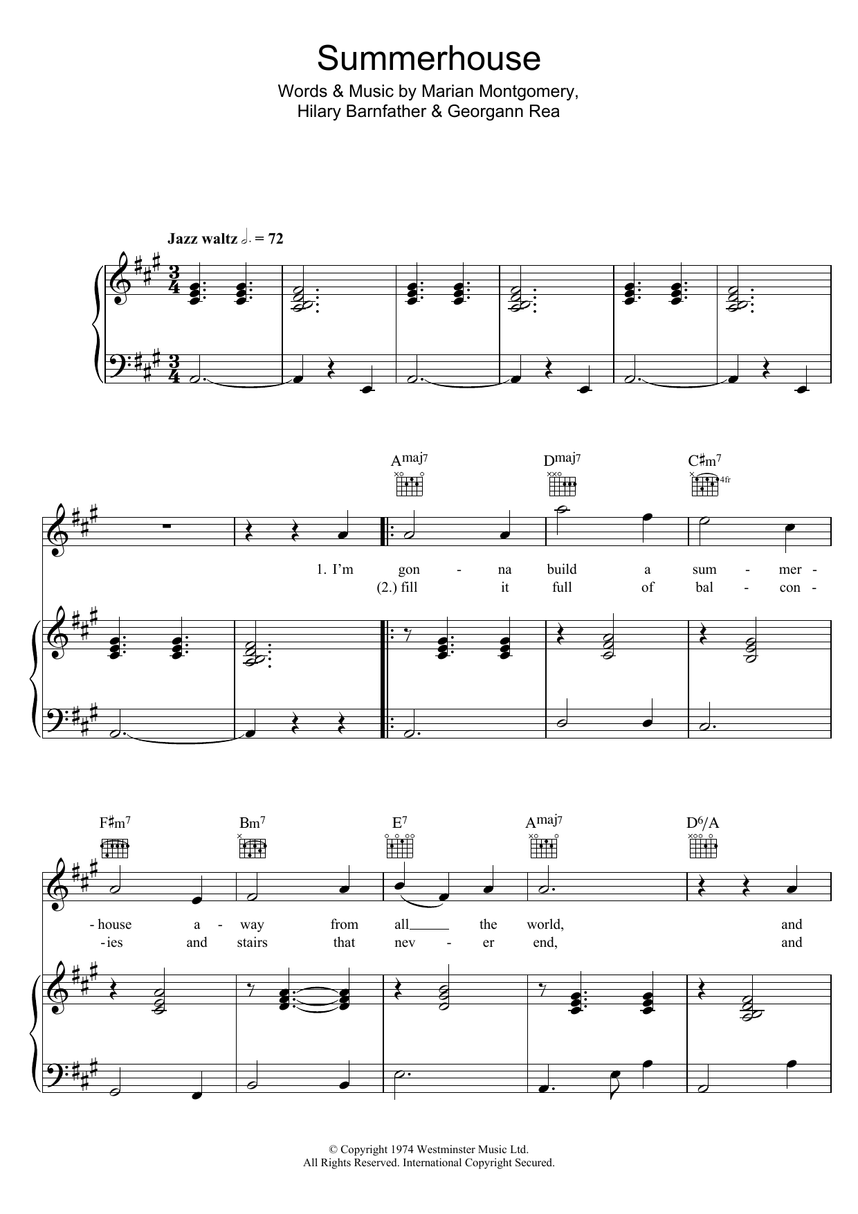 Marian Montgomery Summerhouse sheet music notes and chords arranged for Piano, Vocal & Guitar Chords