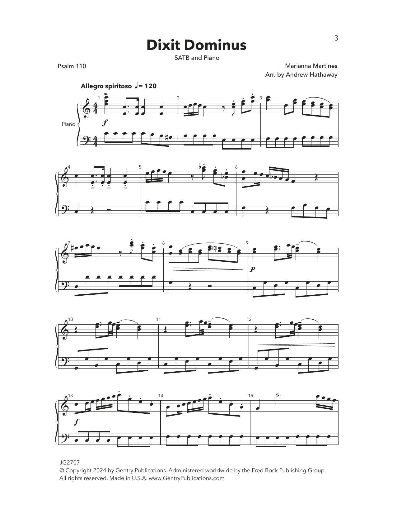 Marianna Martines Dixit Dominus (arr. Andrew Hathaway) sheet music notes and chords arranged for SATB Choir