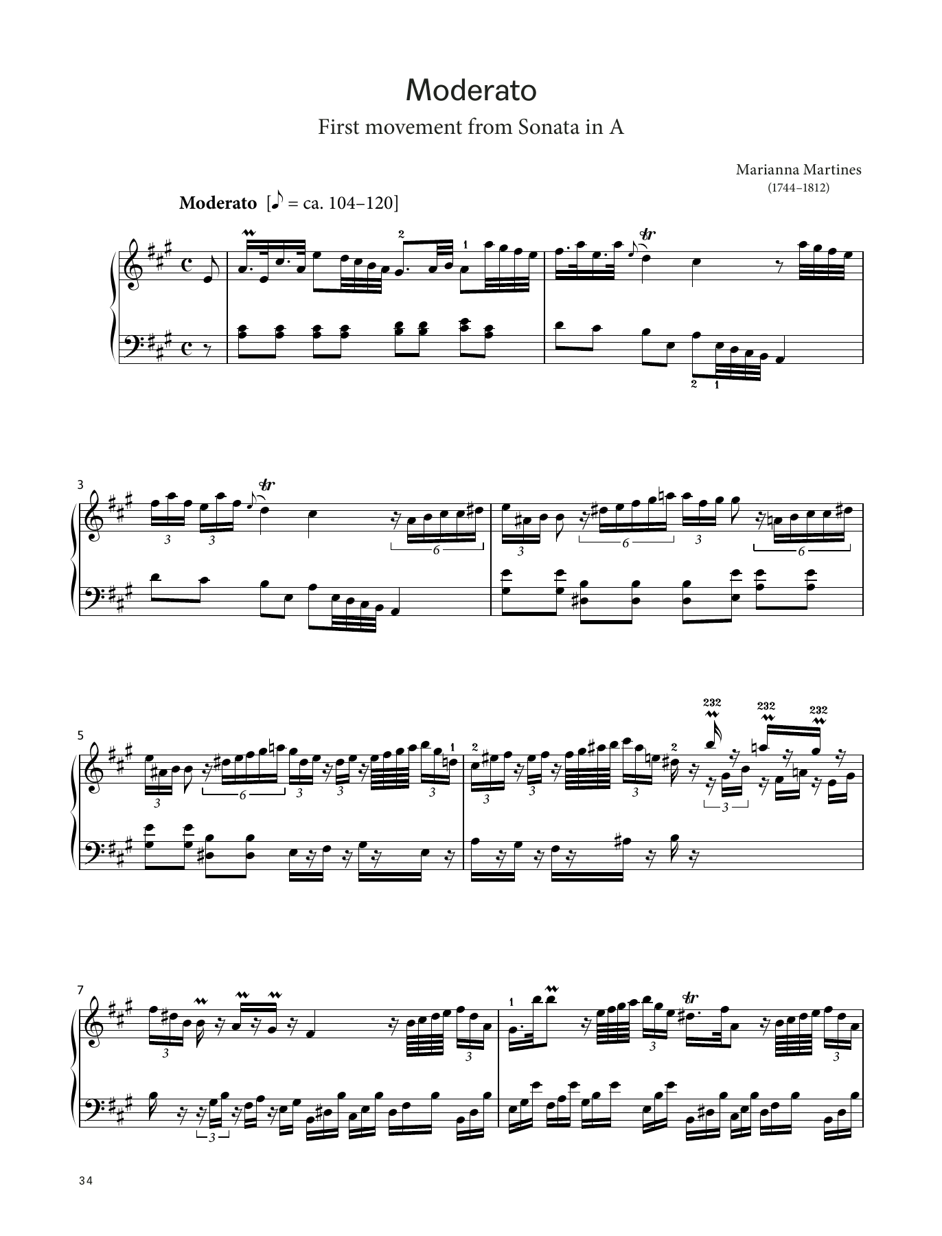 Marianna Martines Moderato (LCME Piano 2018 Grade 8 List A) sheet music notes and chords arranged for Piano Solo