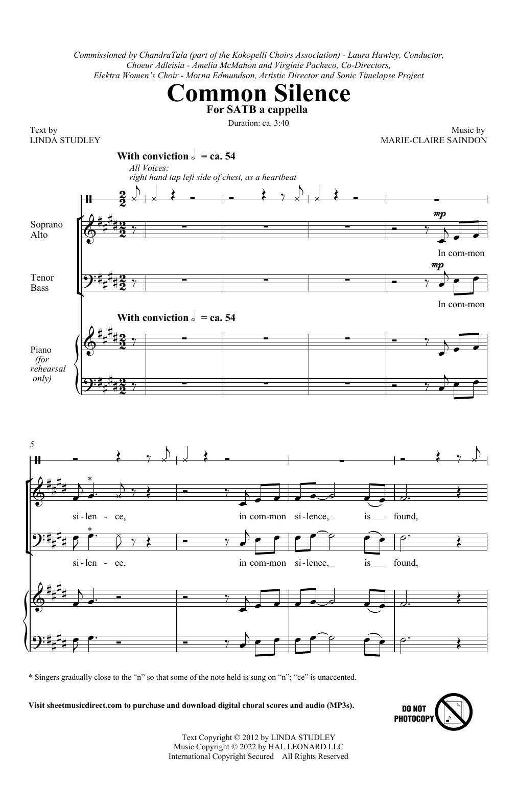 Marie-Claire Saindon Common Silence sheet music notes and chords arranged for 2-Part Choir