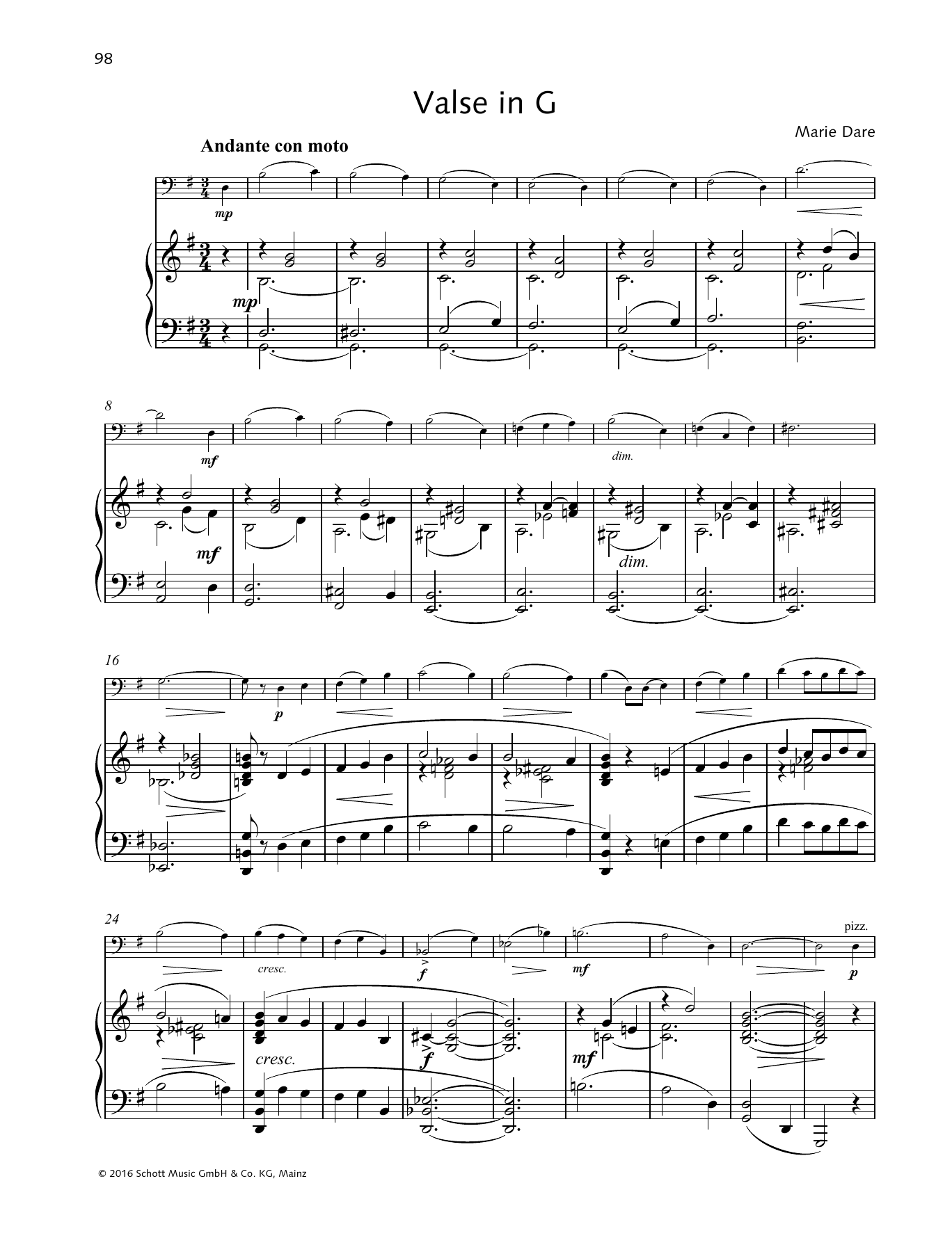 Marie Dare Valse in G sheet music notes and chords arranged for String Solo