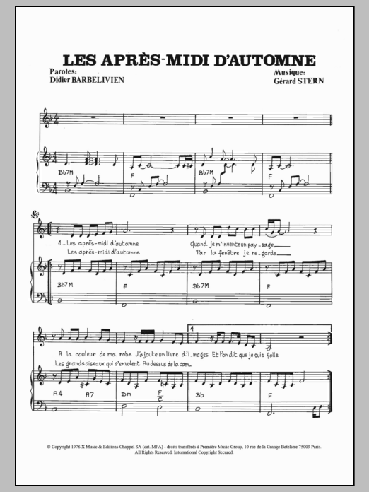 Marie-France Roussel Apres Midi D'automne sheet music notes and chords arranged for Piano & Vocal