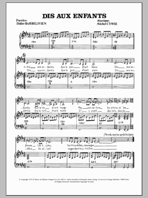 Marie-France Roussel Dis Aux Enfants sheet music notes and chords arranged for Piano & Vocal