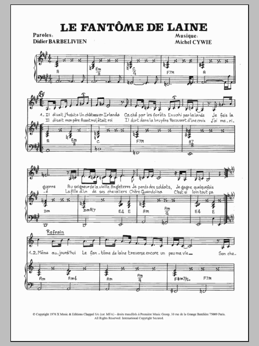 Marie-France Roussel Le Fantome De Laine sheet music notes and chords arranged for Piano & Vocal