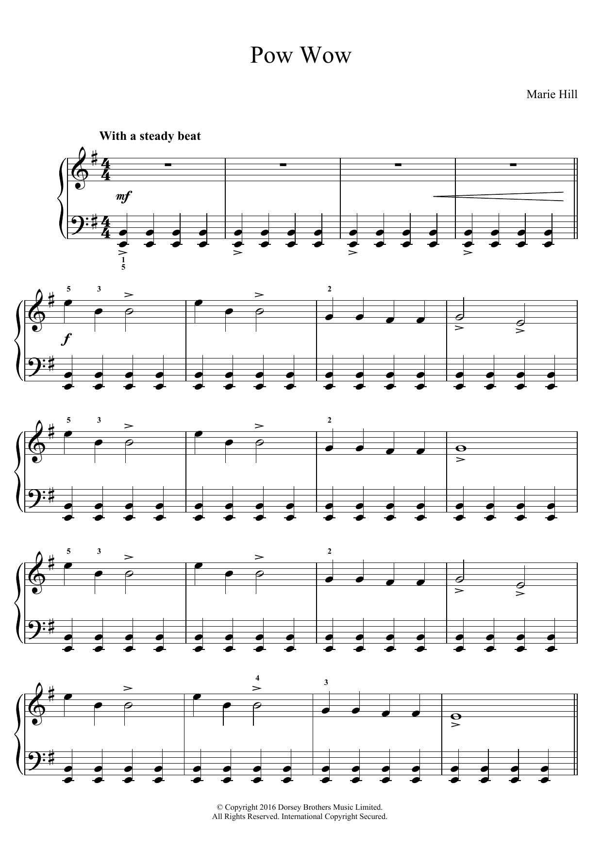 Marie Hill Pow Wow sheet music notes and chords arranged for Easy Piano