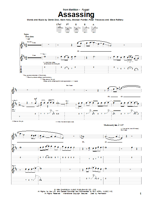Marillion Assassing sheet music notes and chords arranged for Guitar Tab