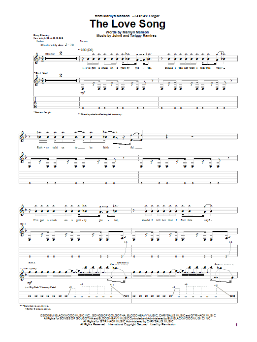 Marilyn Manson The Love Song sheet music notes and chords arranged for Guitar Tab