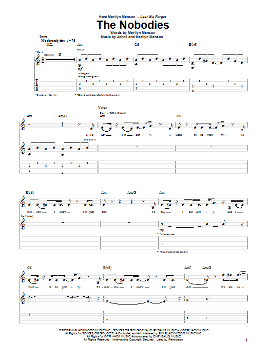Marilyn Manson The Nobodies sheet music notes and chords arranged for Guitar Chords/Lyrics