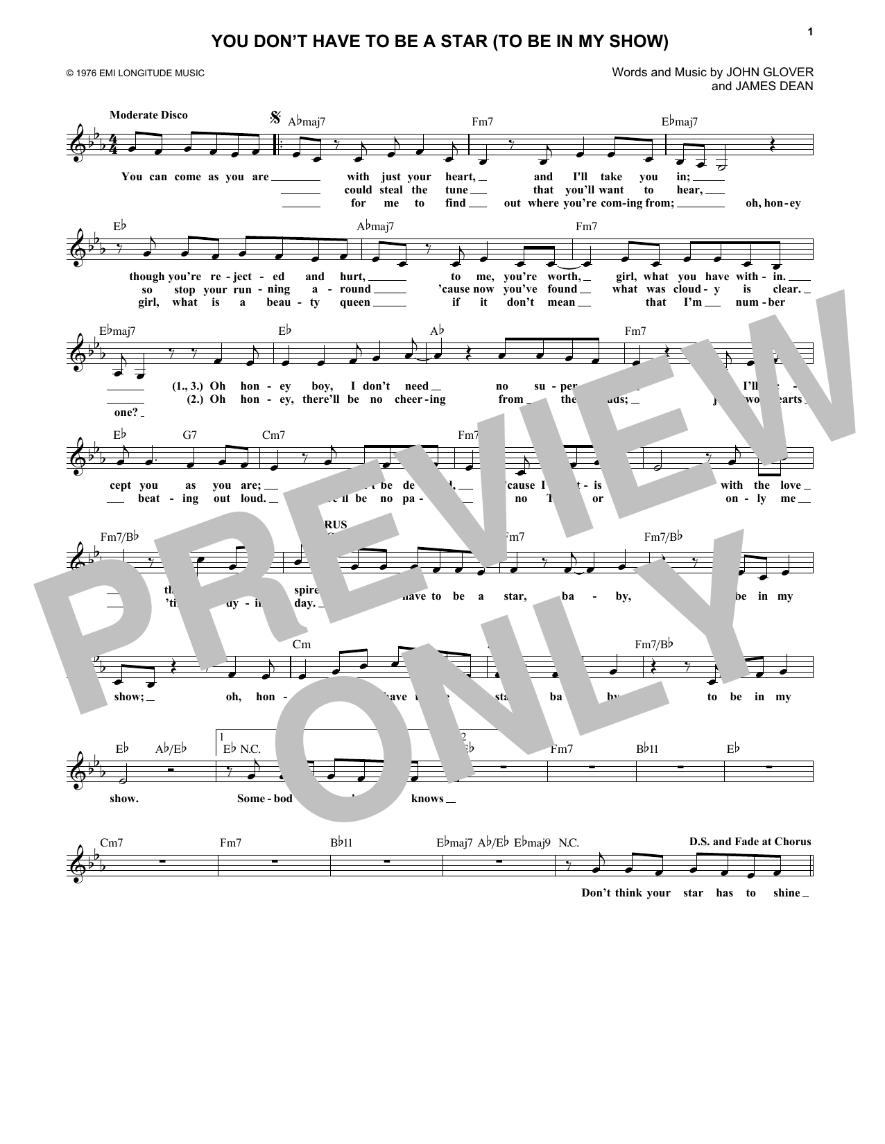 Marilyn McCoo and Billy Davis, Jr. You Don't Have To Be A Star (To Be In My Show) sheet music notes and chords arranged for Lead Sheet / Fake Book