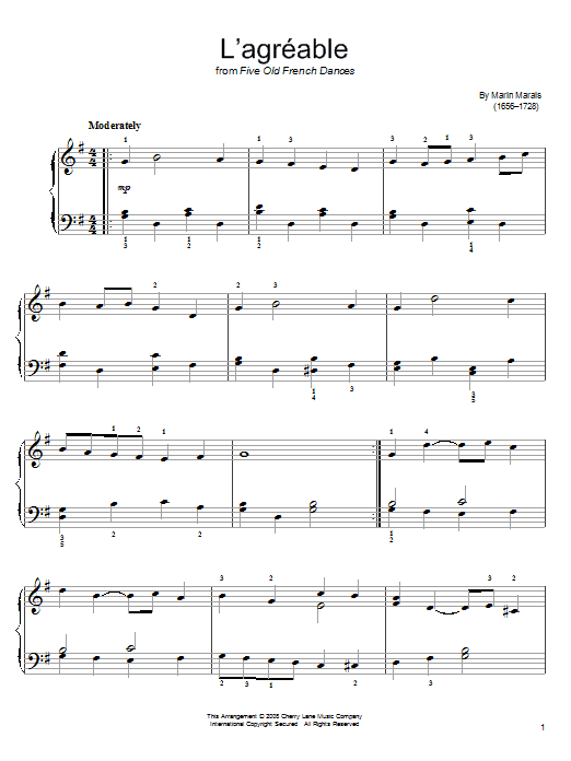 Marin Marais L'Agreable sheet music notes and chords arranged for Easy Piano