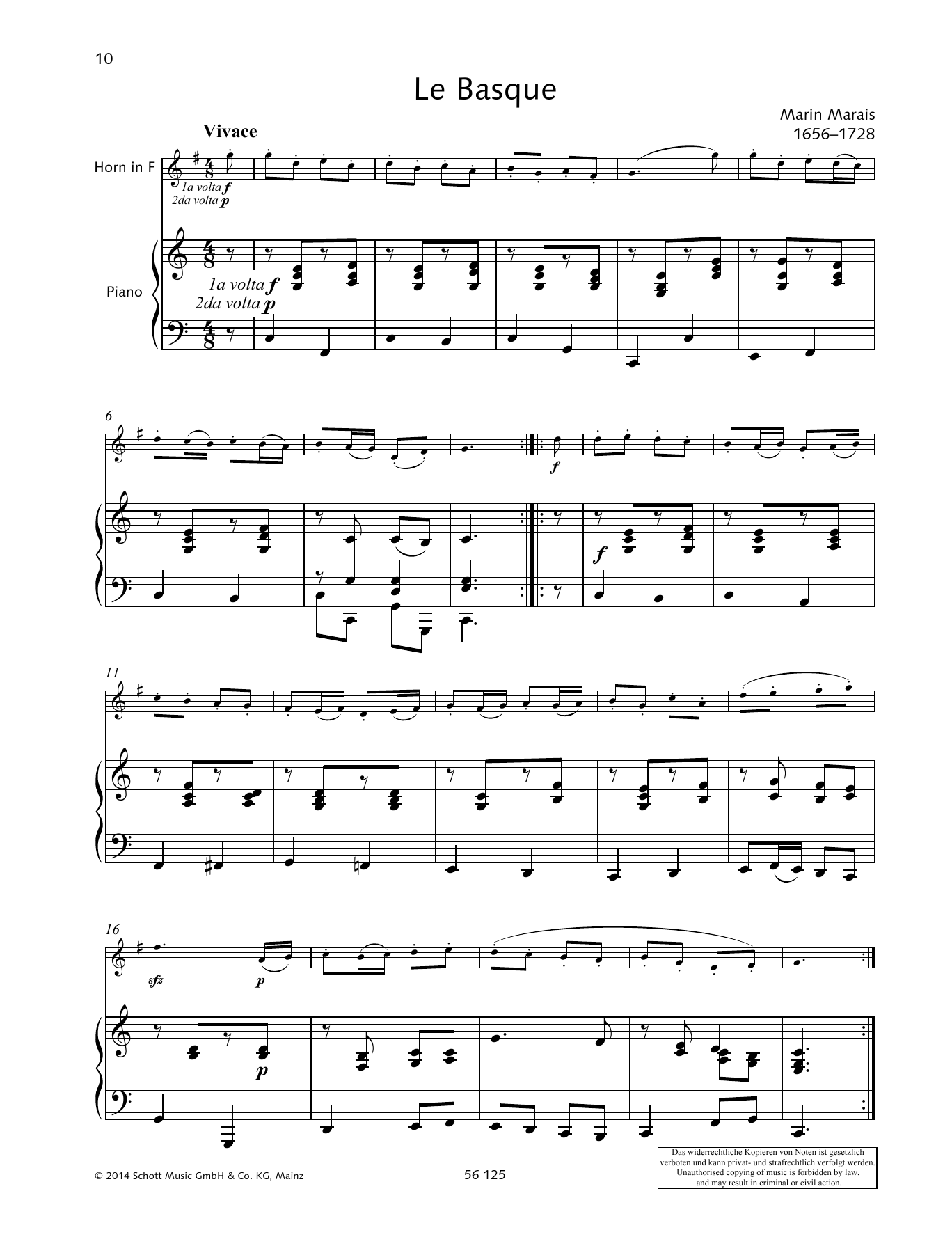 Marin Marais Le Basque sheet music notes and chords arranged for Brass Solo