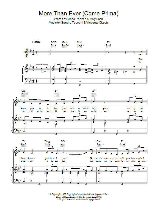 Marino Marini Quartet More Than Ever (Come Prima) sheet music notes and chords arranged for Piano, Vocal & Guitar Chords