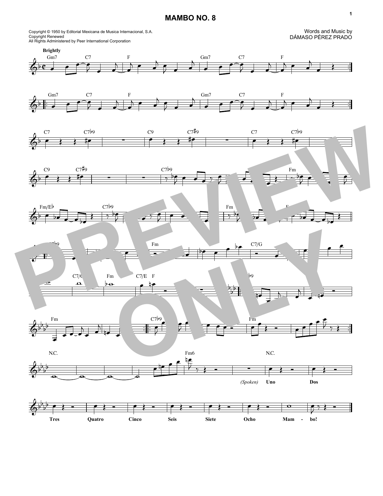 Mario Bauzá Mambo #8 sheet music notes and chords arranged for Lead Sheet / Fake Book
