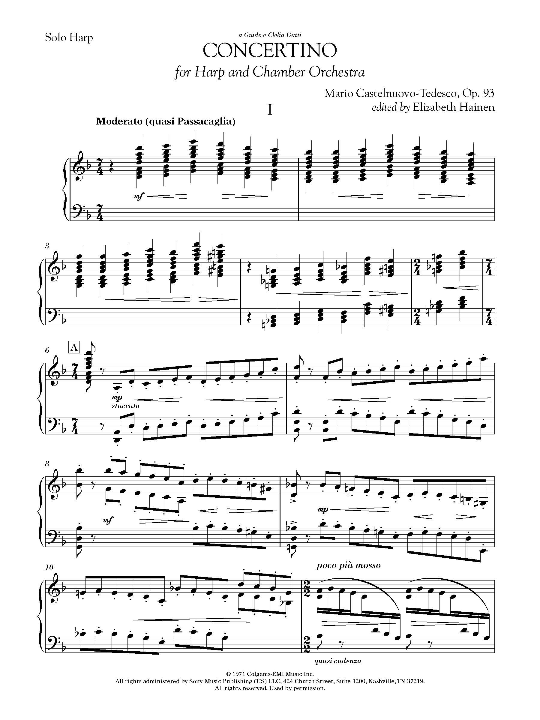 Mario Castelnuovo-Tedesco Concertino for Harp and Chamber Orchestra (Harp Part) sheet music notes and chords arranged for Harp
