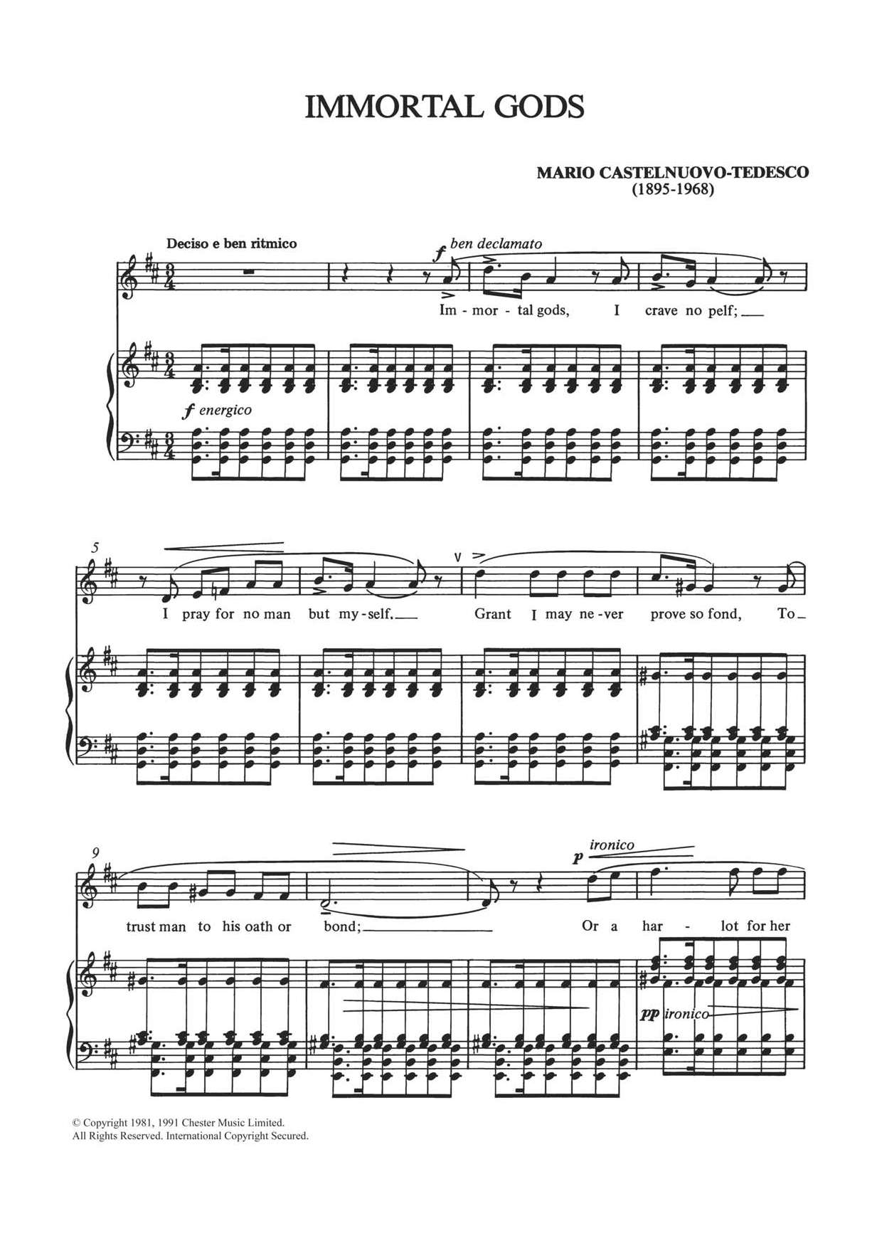 Mario Castelnuovo-Tedesco Immortal Gods sheet music notes and chords arranged for Piano, Vocal & Guitar Chords