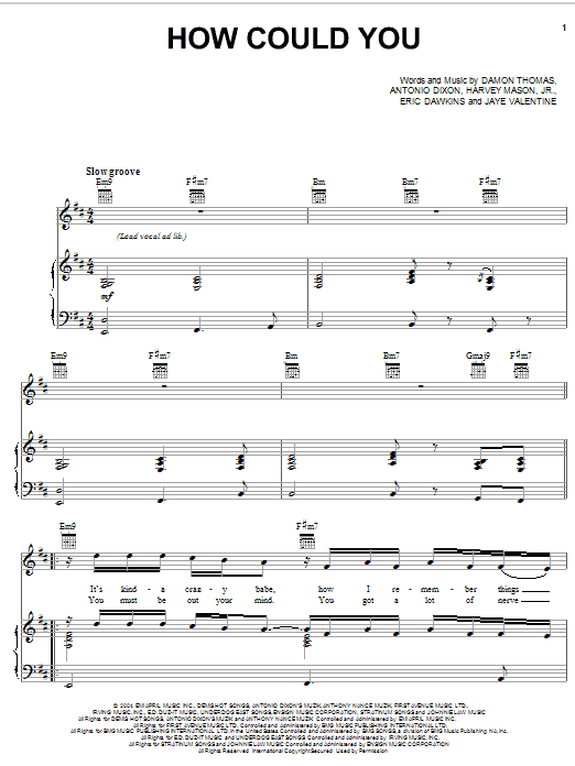 Mario How Could You sheet music notes and chords arranged for Piano, Vocal & Guitar Chords (Right-Hand Melody)