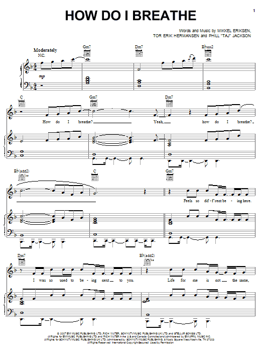 Mario How Do I Breathe sheet music notes and chords arranged for Piano, Vocal & Guitar Chords (Right-Hand Melody)