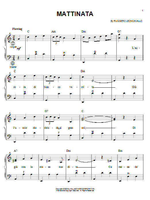 Mario Lanza Mattinata sheet music notes and chords arranged for Accordion