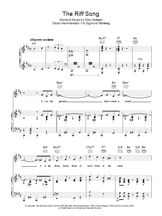 Mario Lanza The Riff Song sheet music notes and chords arranged for Piano, Vocal & Guitar Chords