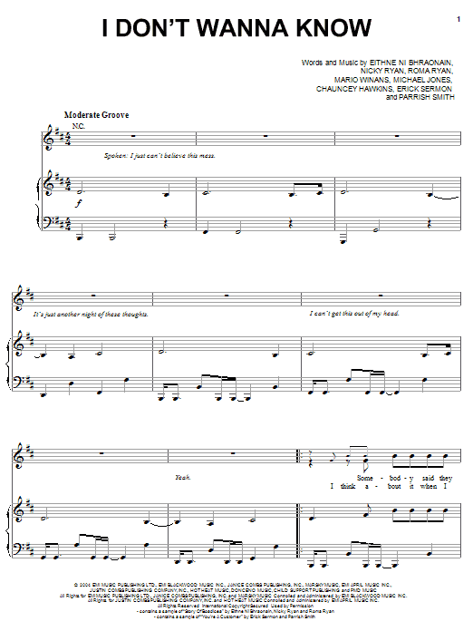 Mario Winans I Don't Wanna Know sheet music notes and chords arranged for Easy Guitar Tab