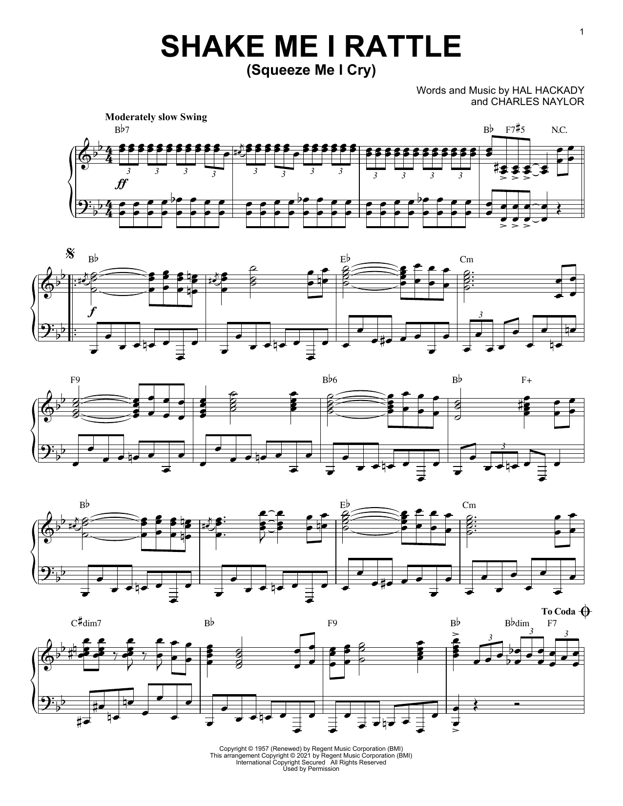 Marion Worth Shake Me I Rattle (Squeeze Me I Cry) [Jazz version] (arr. Brent Edstrom) sheet music notes and chords arranged for Piano Solo