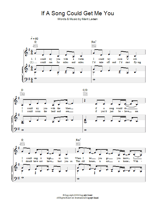 Marit Larsen If A Song Could Get Me You sheet music notes and chords arranged for Piano, Vocal & Guitar Chords