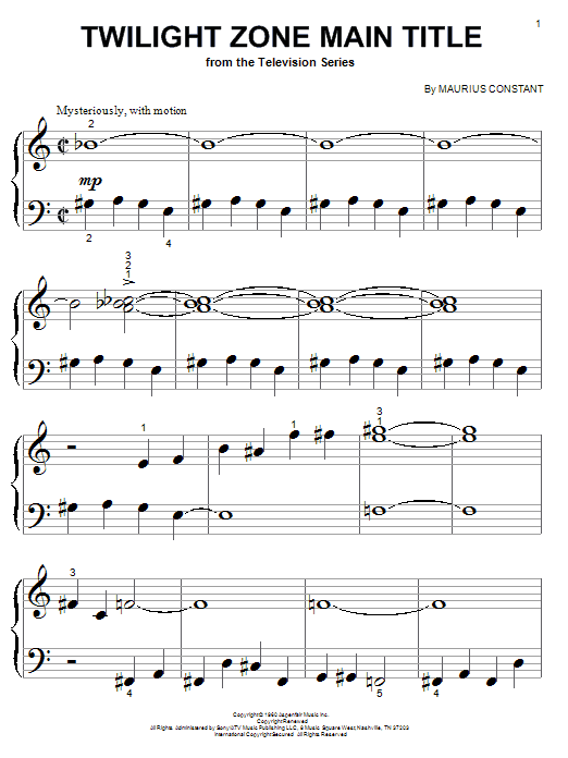 Marius Constant Twilight Zone Main Title sheet music notes and chords arranged for Easy Guitar Tab