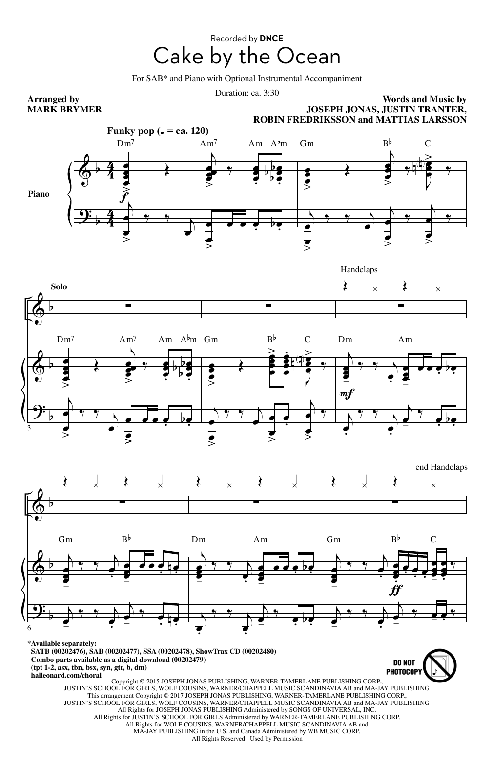 Mark Brymer Cake By The Ocean sheet music notes and chords arranged for SAB Choir