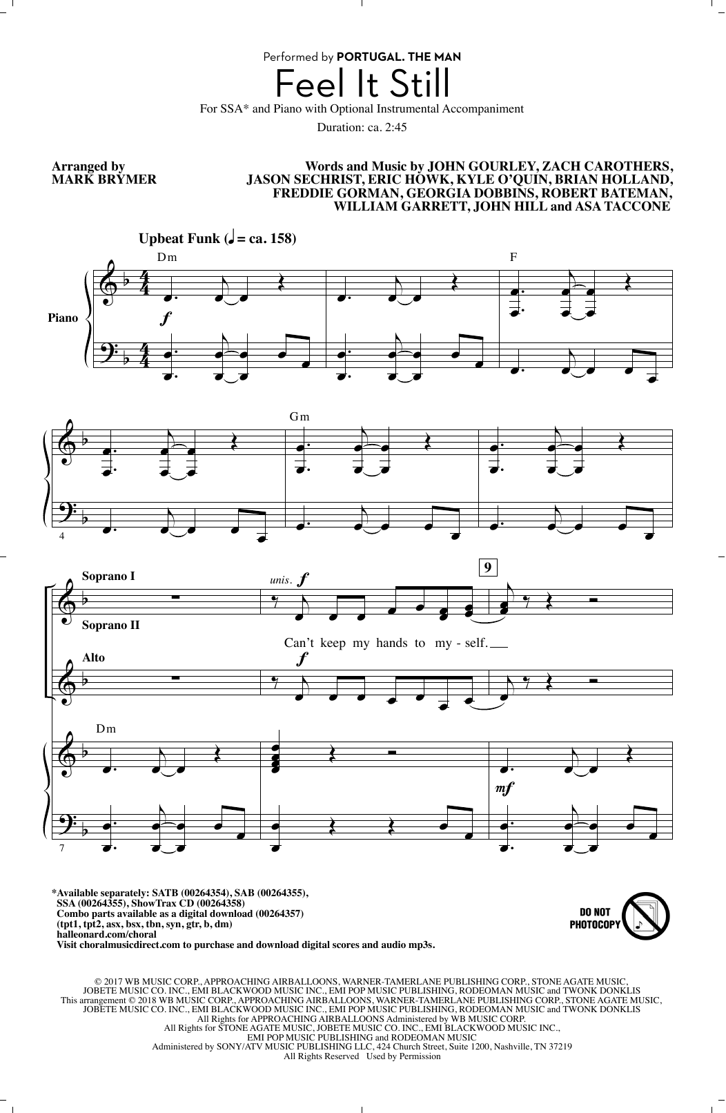Mark Brymer Feel It Still sheet music notes and chords arranged for SSA Choir