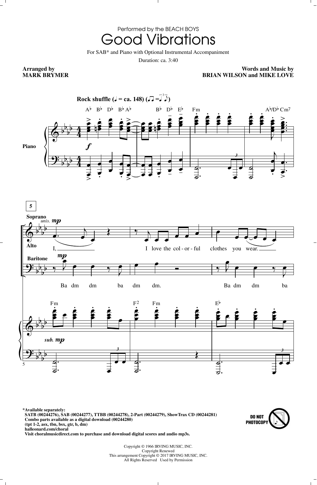 Mark Brymer Good Vibrations sheet music notes and chords arranged for SATB Choir
