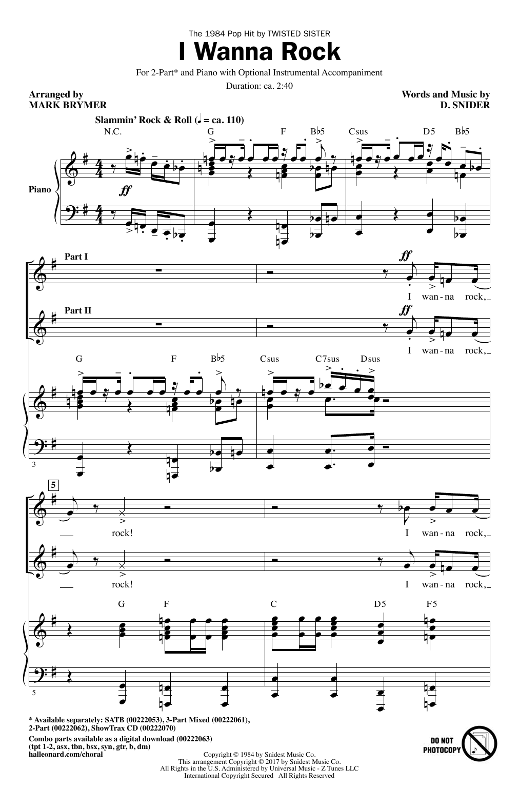 Mark Brymer I Wanna Rock sheet music notes and chords arranged for 2-Part Choir