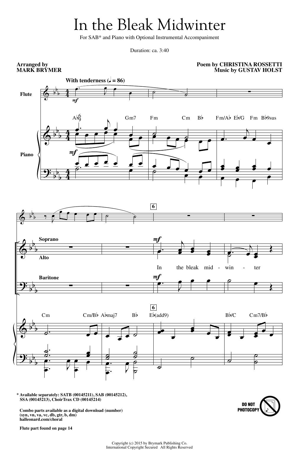 Mark Brymer In The Bleak Midwinter sheet music notes and chords arranged for SATB Choir