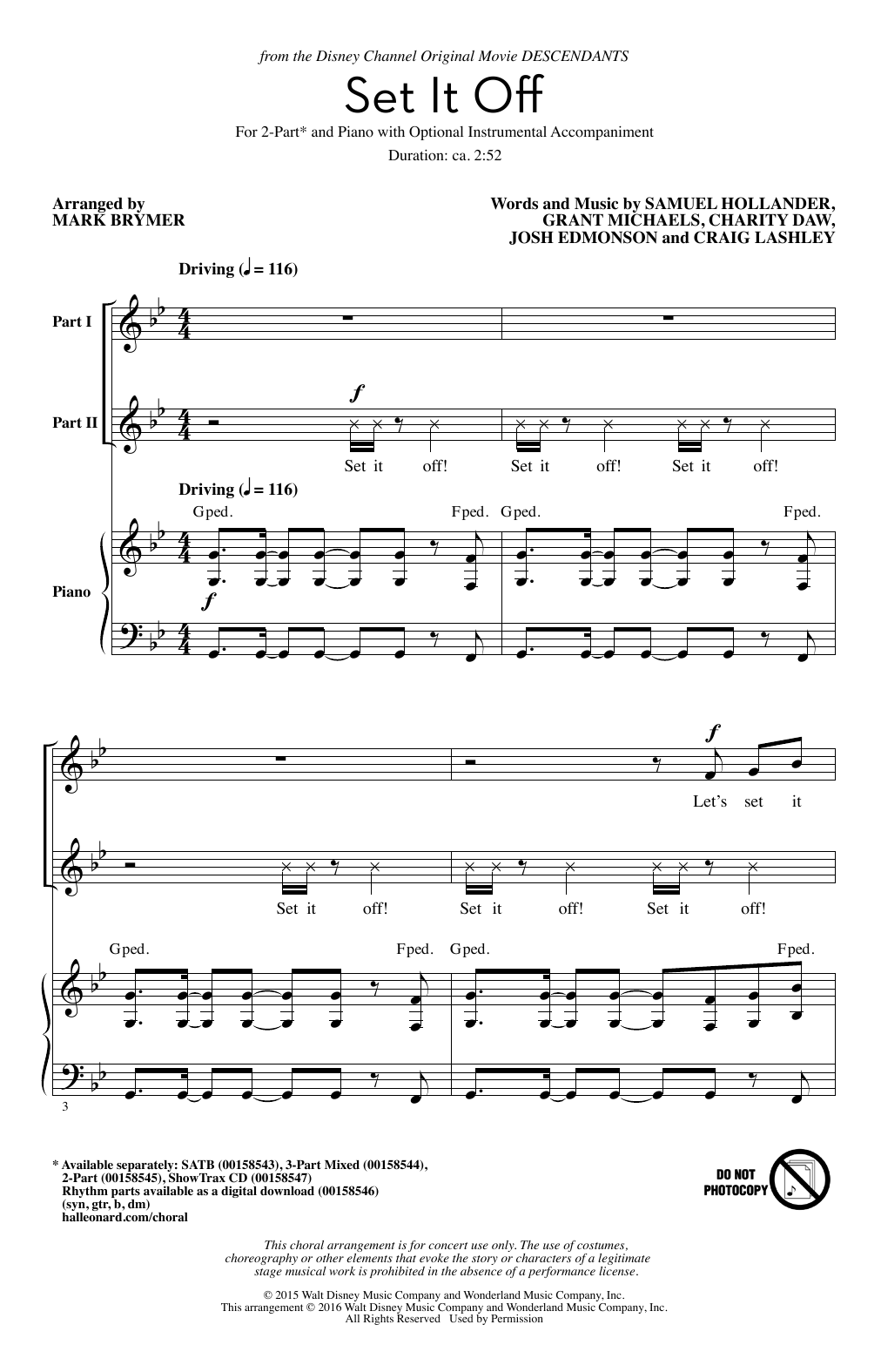 Mark Brymer Set It Off sheet music notes and chords arranged for 2-Part Choir